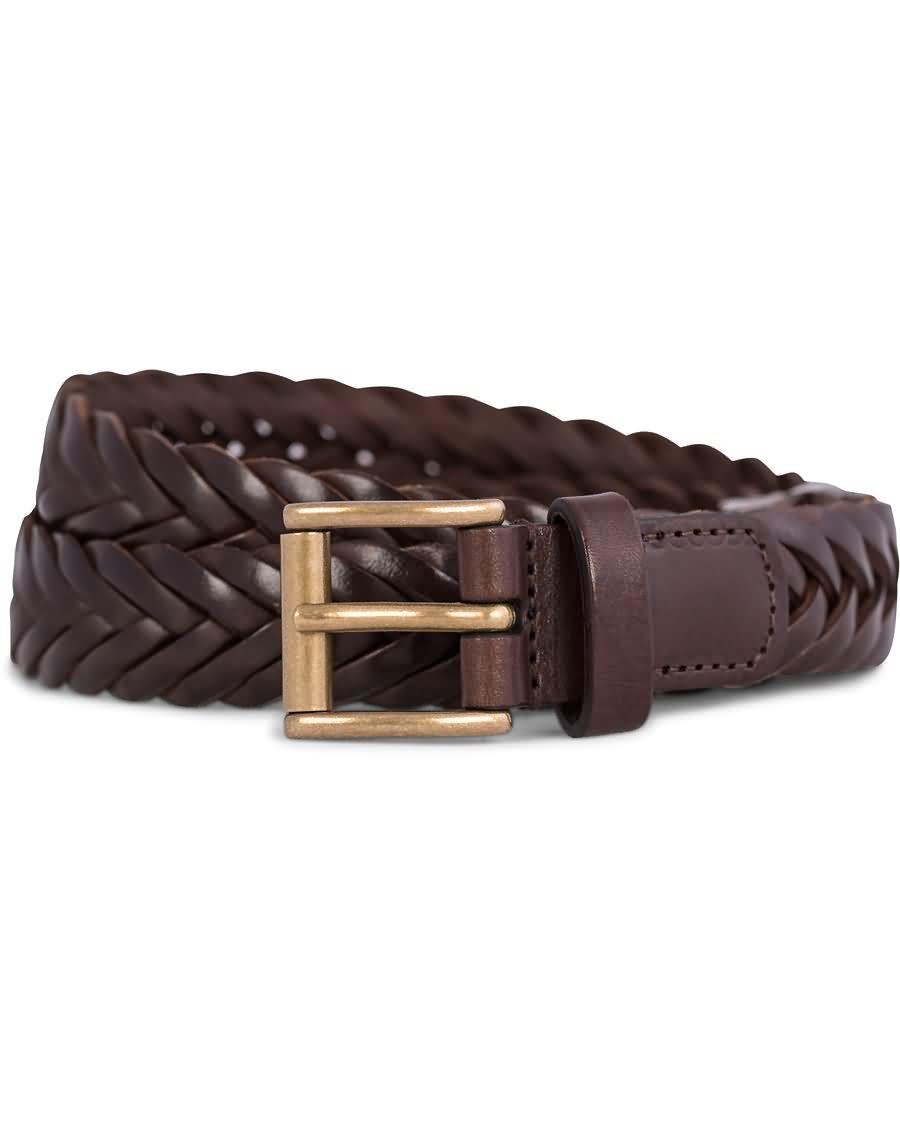 andersons thin braided 2,5 cm leather belt dark brown wkiav