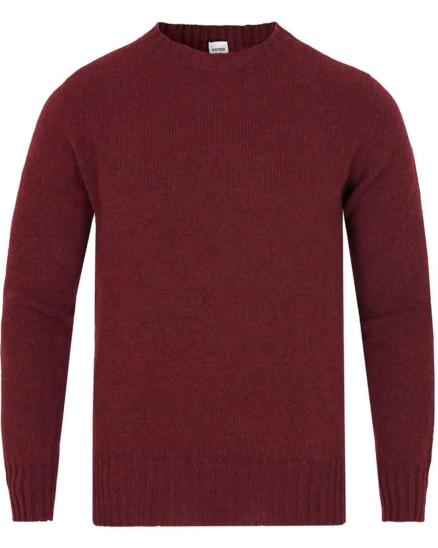 aspesi crew neck shetland knit burgundy red Nettbutikk p9110