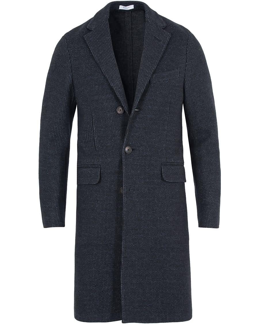 boglioli micro check wool coat dark blue Clearance uthxb