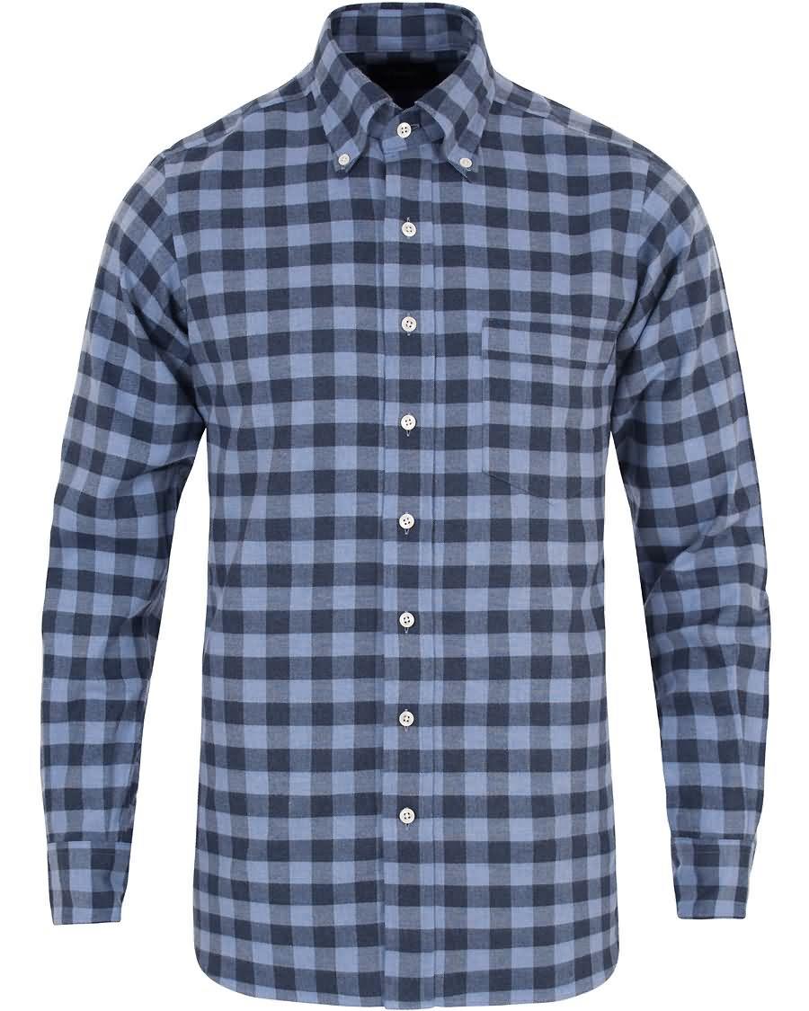 drakes regular fit flannel bd check shirt blue Fantastisk hkd28