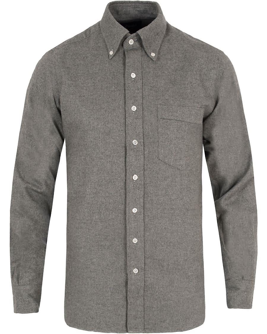 drakes regular fit flannel bd shirt grey Salg Ingen Skatt rozga