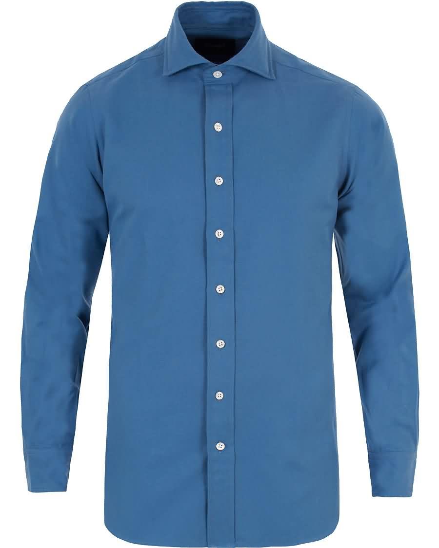 drakes regular fit flannel shirt blue Salg Ekte, Ny dmbpn