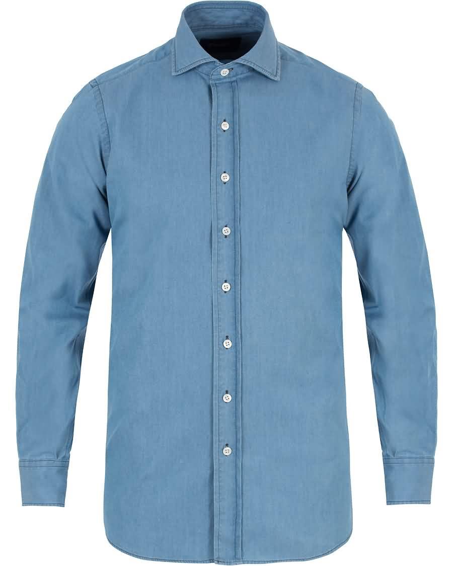 drakes regular fit washed denim shirt blue Årgang 52c99