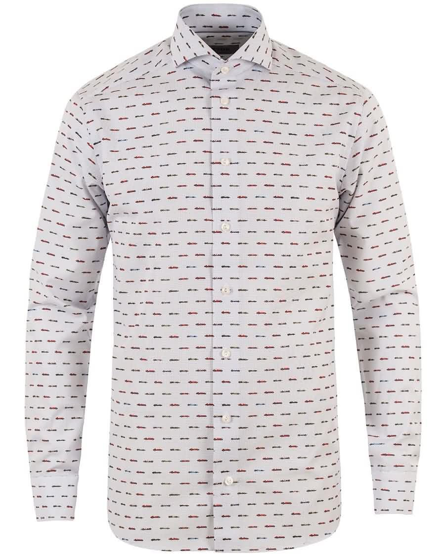 eton slim fit car print poplin shirt white På Salg Rimelig 1vud1