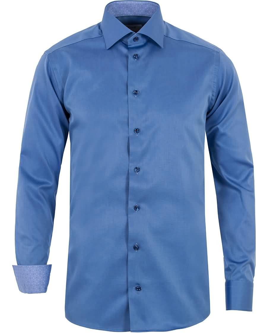 eton slim fit contrast polka dot twill shirt blue Kvalitet rnr99