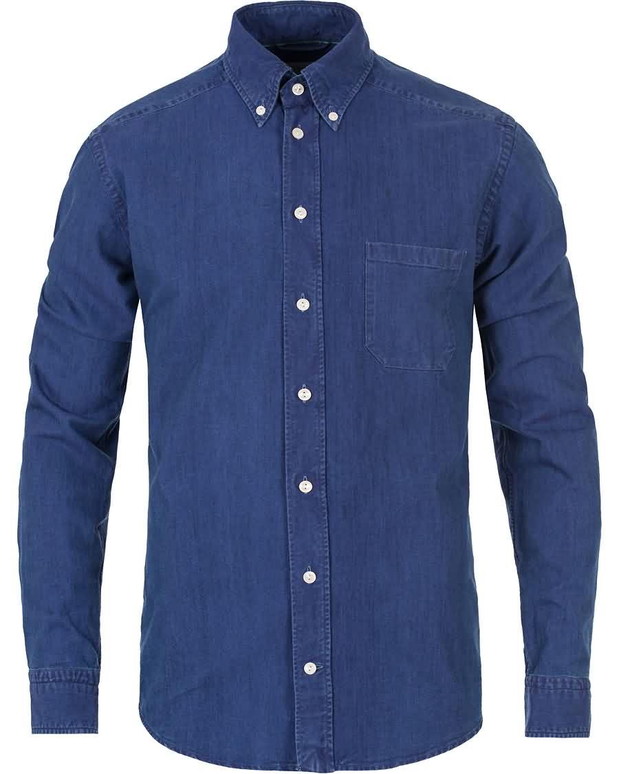 eton slim fit green ribbon denim bd shirt blue På Salg Populær kmhty