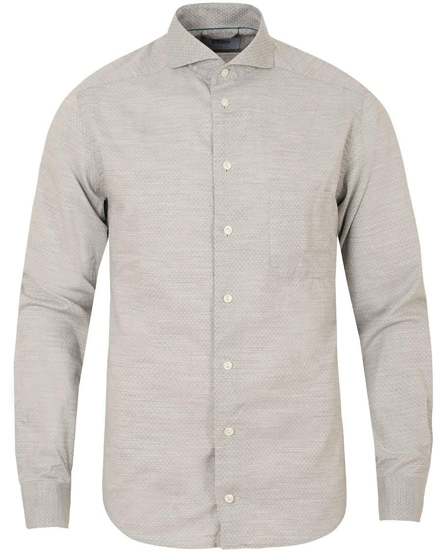 eton slim fit green ribbon flannel dot shirt light grey På Salg Stikkontakt 9ezb9