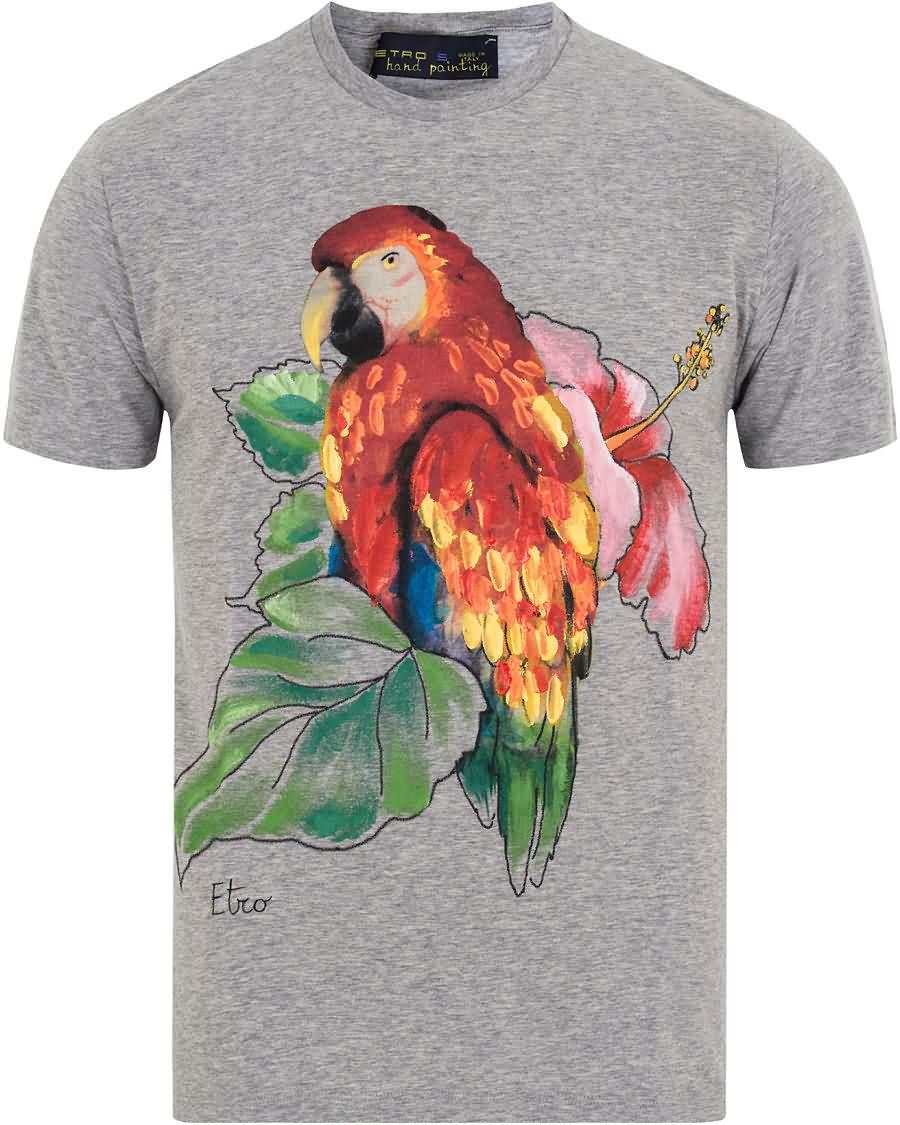 etro hand painted parrot tee light grey På Salg Roman 9okw9