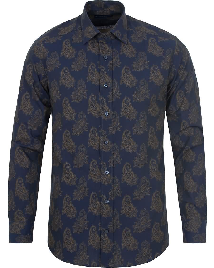 etro printed paisley shirt dark blue På Salg Butikker 4l10o