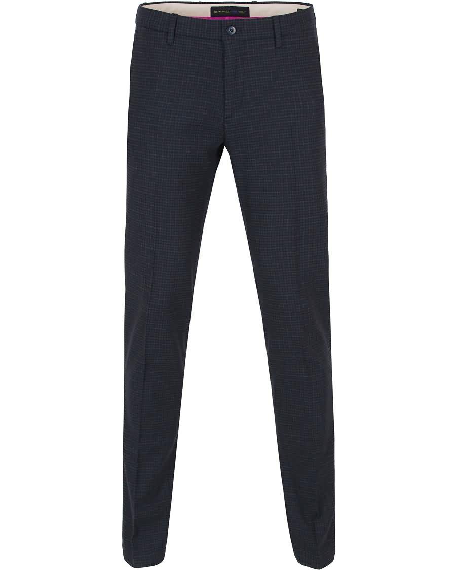 etro slim fit micro check wool trousers dark blue Opprinnelige Salg ar9id