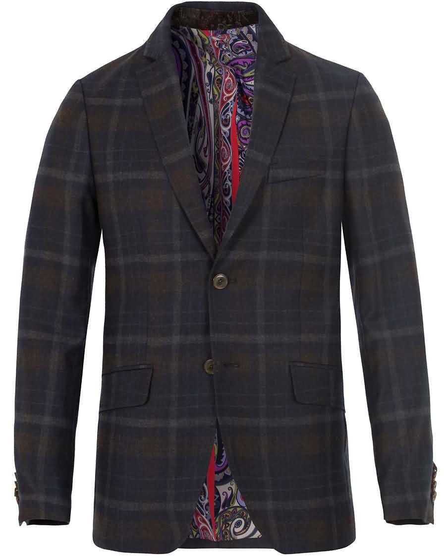 etro unconstructed check wool blazer brownblue Virkelig For Engros cgv8n