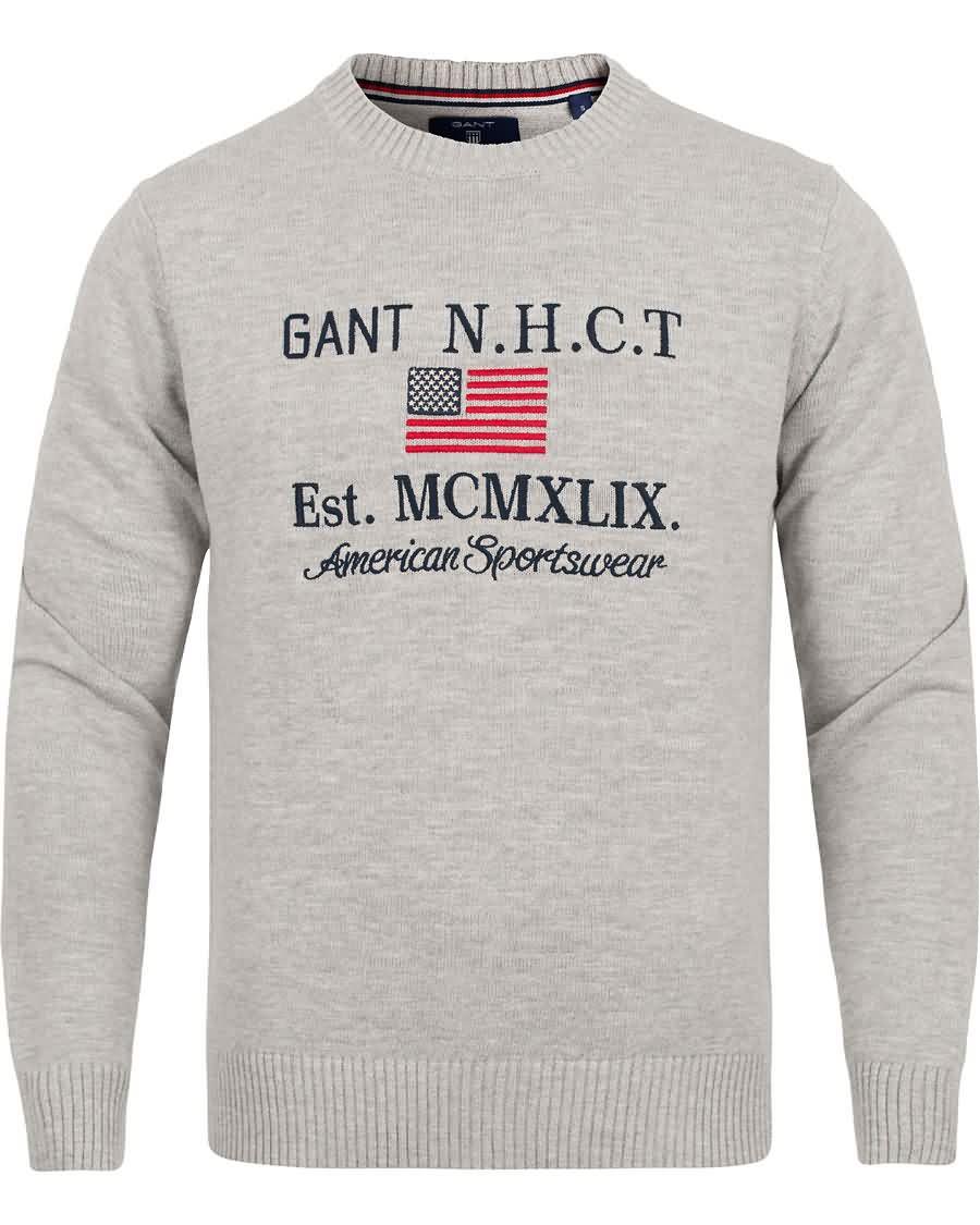 gant natural cotton flag crew neck grey melange Nettbutikker hrbnl