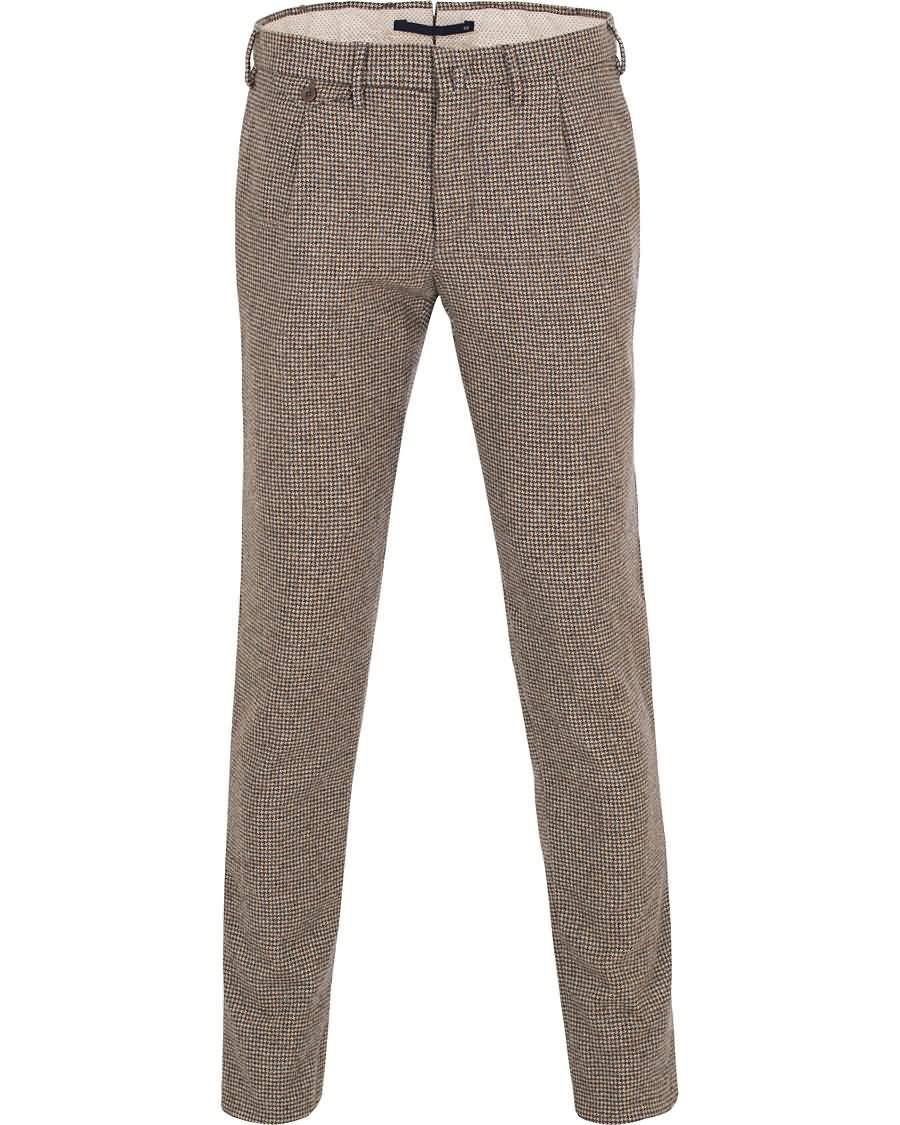 incotex slim tapered wool houndstooth trousers brown Ny Stil trjfr