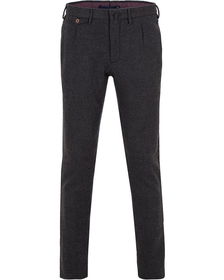 incotex slim tapered wool trousers dark grey På Salg Roman b5e35