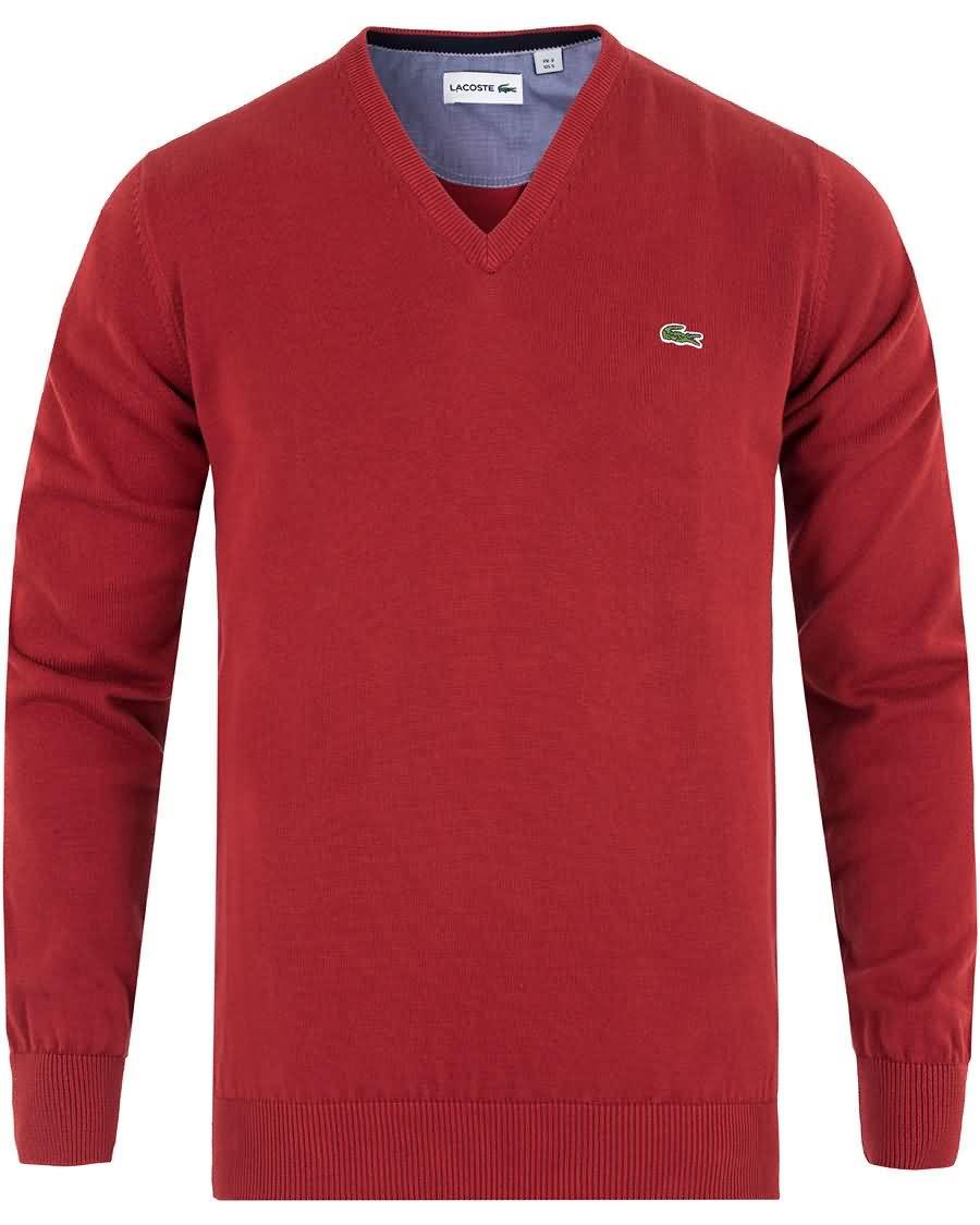 lacoste cotton pullover v-neck passion red Lav Pris Billig 54sob