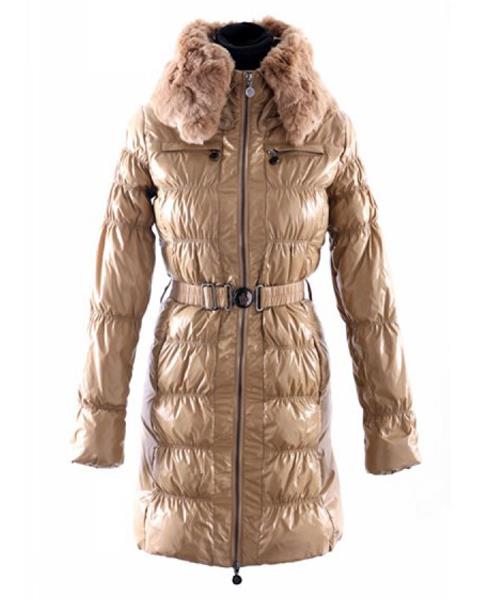 moncler classic ned pels kvinner zip fur collar med belt kahki Avansert qn2fs