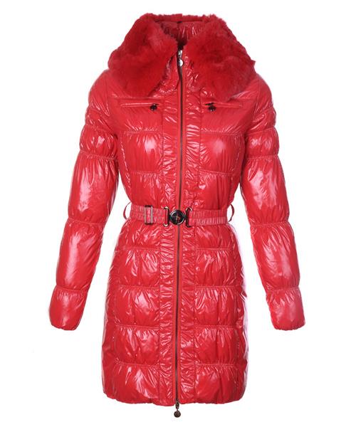 moncler classic ned pels kvinner zip fur collar med belt red Nettbutikk 0cfod