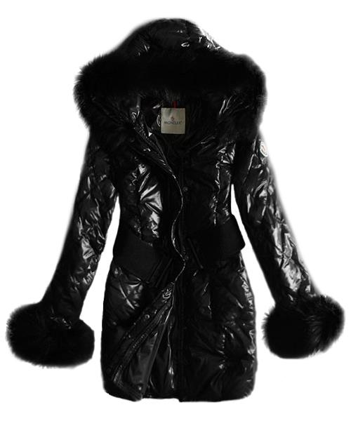 moncler kvinner coat long belt classic svart For Salg Billig 2obio