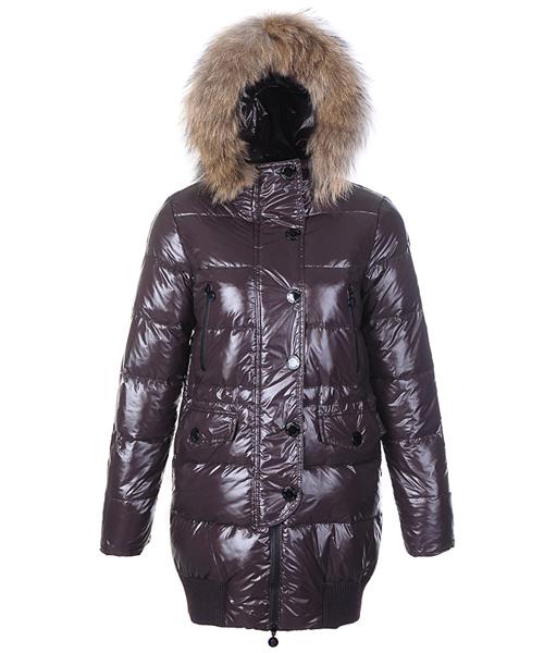 moncler loire coat kvinner fur hoodie glidelås med knapp coffee For Billig 1614a