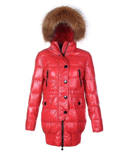 moncler loire coat kvinner fur hoodie glidelås med knapp rød Undertøy Salg q9ke7