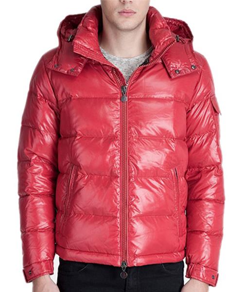 moncler maya winter down jacket mens short glossy zip red Salg Salg 593vw