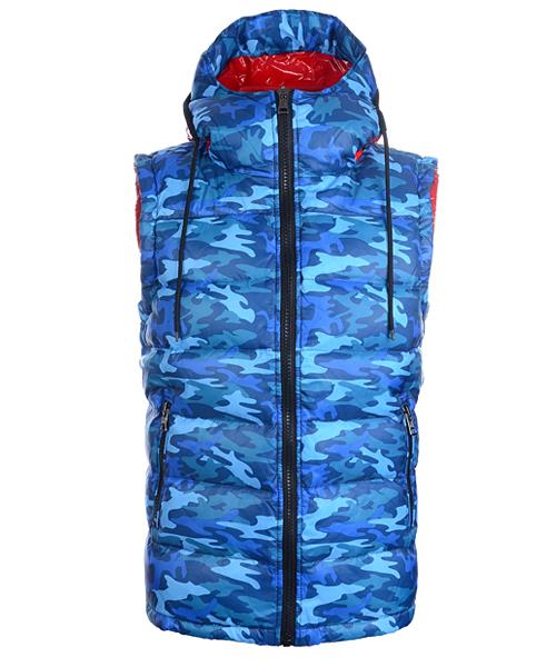 moncler mens down vest fashion hooded zip blå Salg Salg c4w06