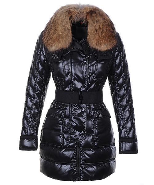 moncler safran coats kvinner skinnende stoff svart long Utløp Salg aq47x