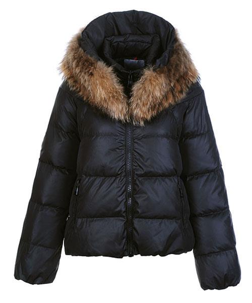 moncler sauvage dunjakker kvinner zip fur collar svart Høy Kvalitet 3t1ej