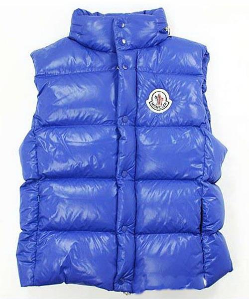 moncler vest for menn collar enkeltspent blå Engros Billig Klær klenm