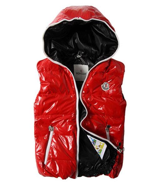 moncler vest unisex glossy hooded zip red Virksomhet 8dg9w