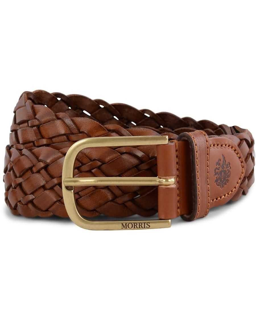 morris braided double leather 3,5 cm belt cognac 0txy5