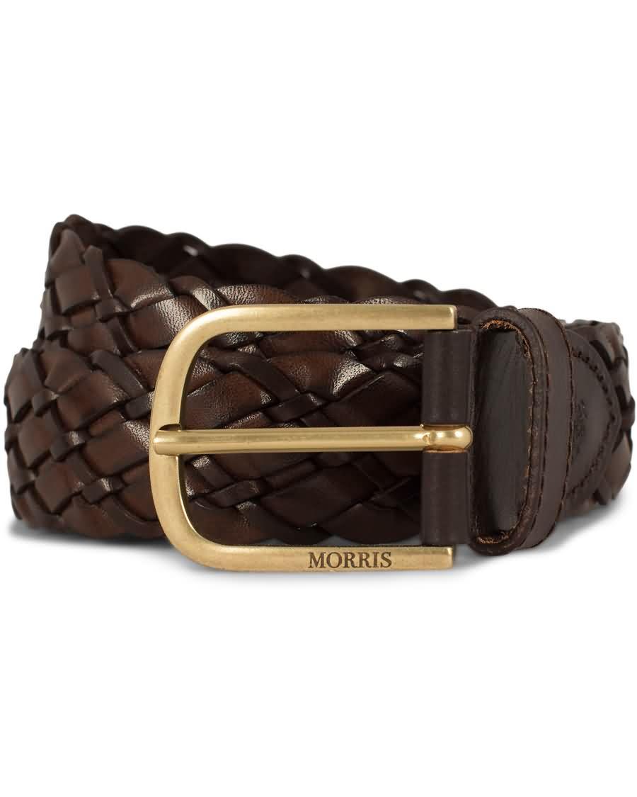 morris heritage braided double leather 3,5 cm belt dark brown oy9b5