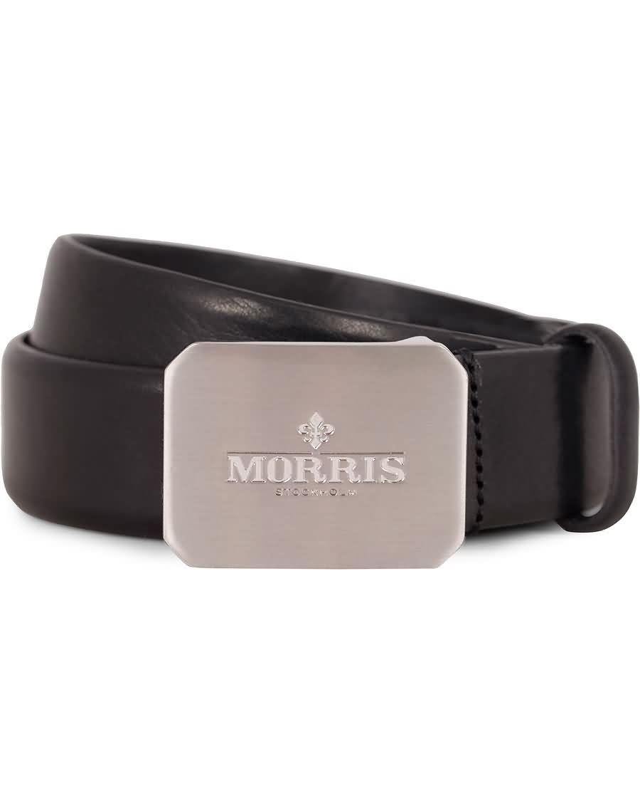 morris plated logo leather 3,5 cm belt black 2kg66