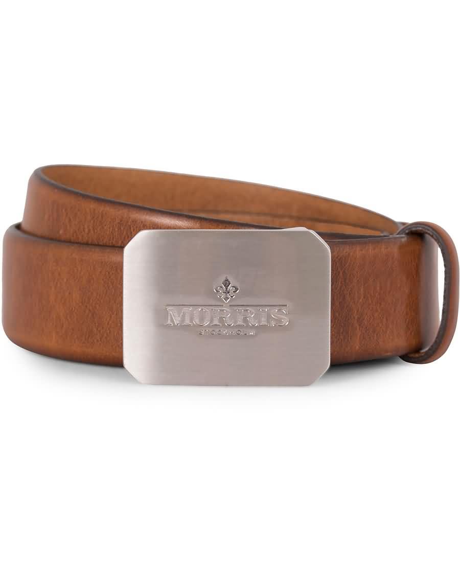 morris plated logo leather 3,5 cm belt mid brown sh6sr