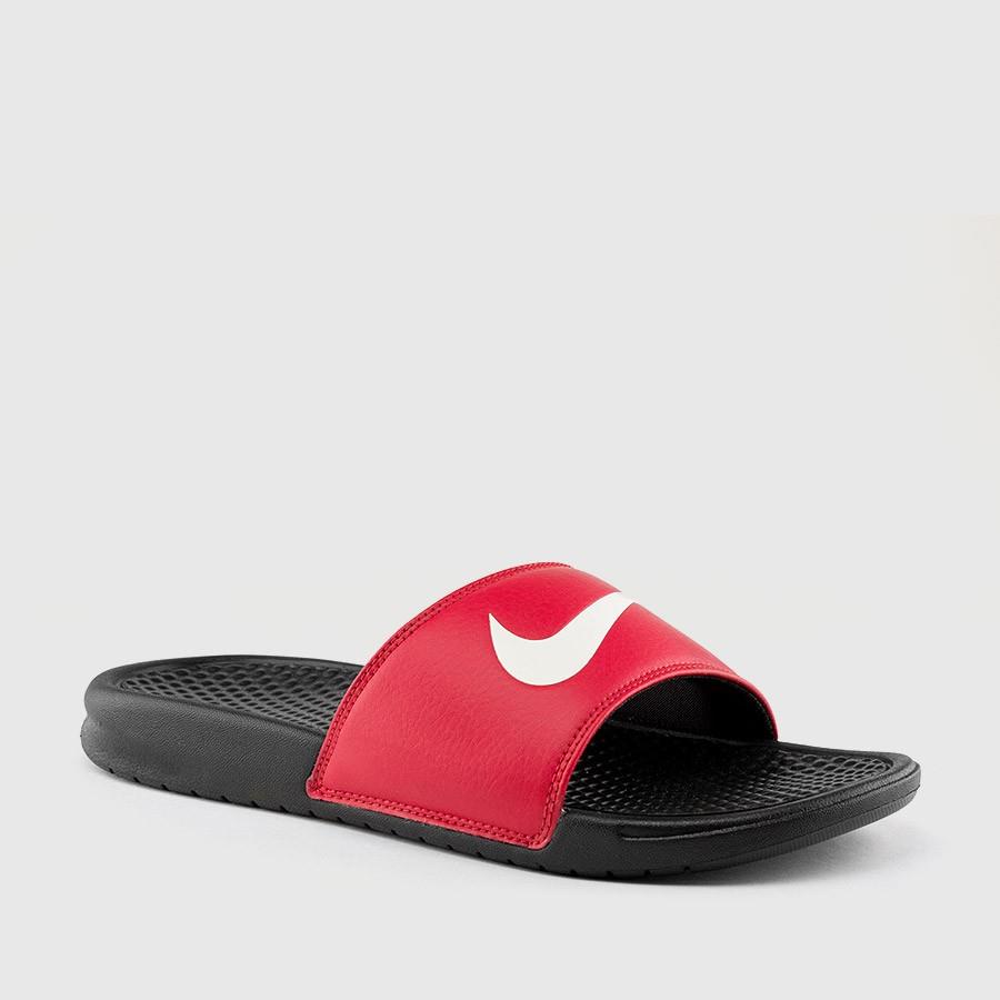 nike benassi swoosh menn svartegym rødhvit sandaler Stil Butikken v7gom