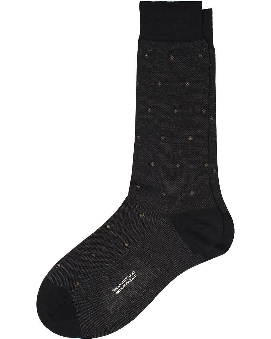 pantherella black escorial wool birdseye diamond sock black Tynn Ingen Skatt o16bi