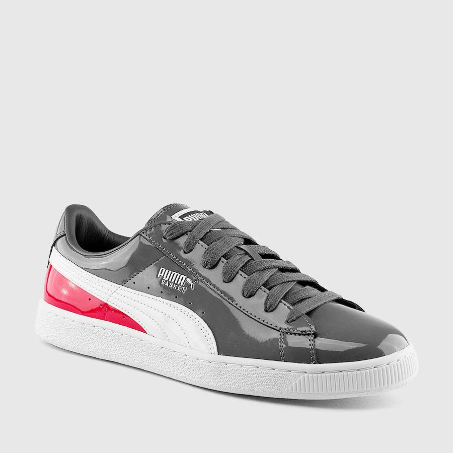 puma basket patent leather menn steel grårød sko Sko Salg k9fgc