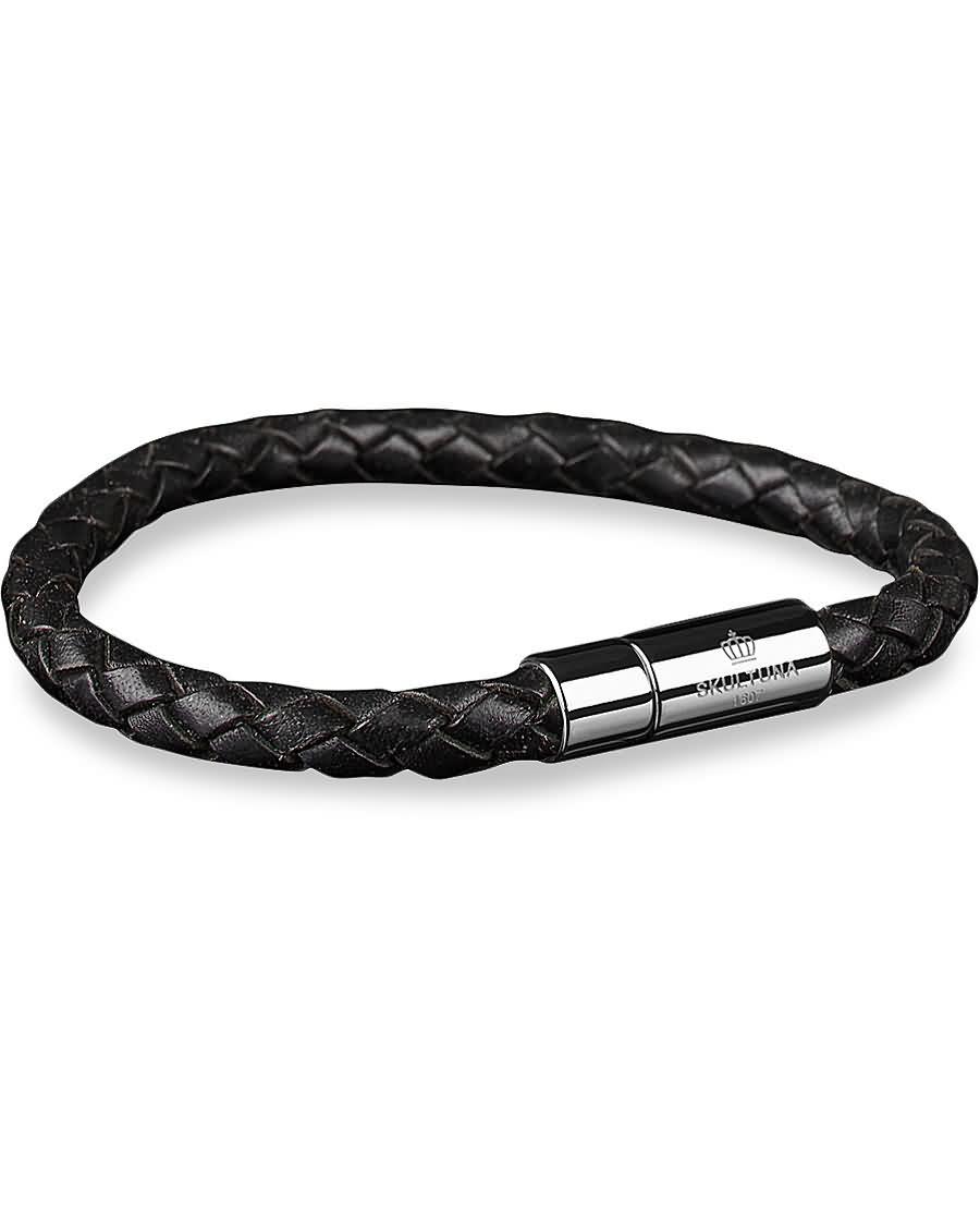 skultuna one row leather bracelet black steel u1jem