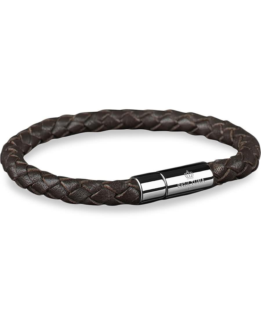 skultuna one row leather bracelet dark brown steel 1ucwi