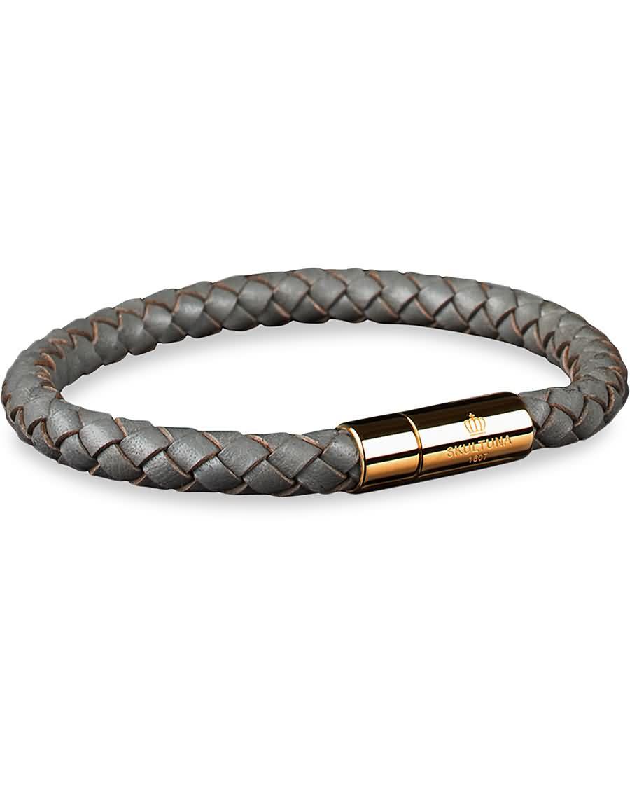 skultuna one row leather bracelet grey gold b7pjt