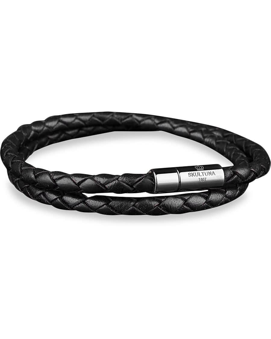 skultuna two row leather bracelet black steel 1ojmc