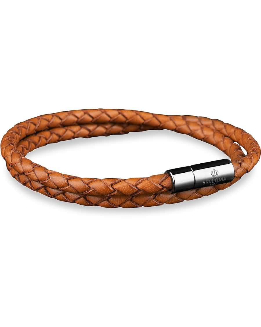 skultuna two row leather bracelet brown steel e4705