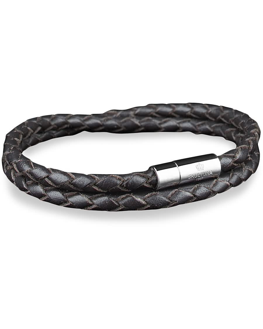 skultuna two row leather bracelet dark brown steel c4twz