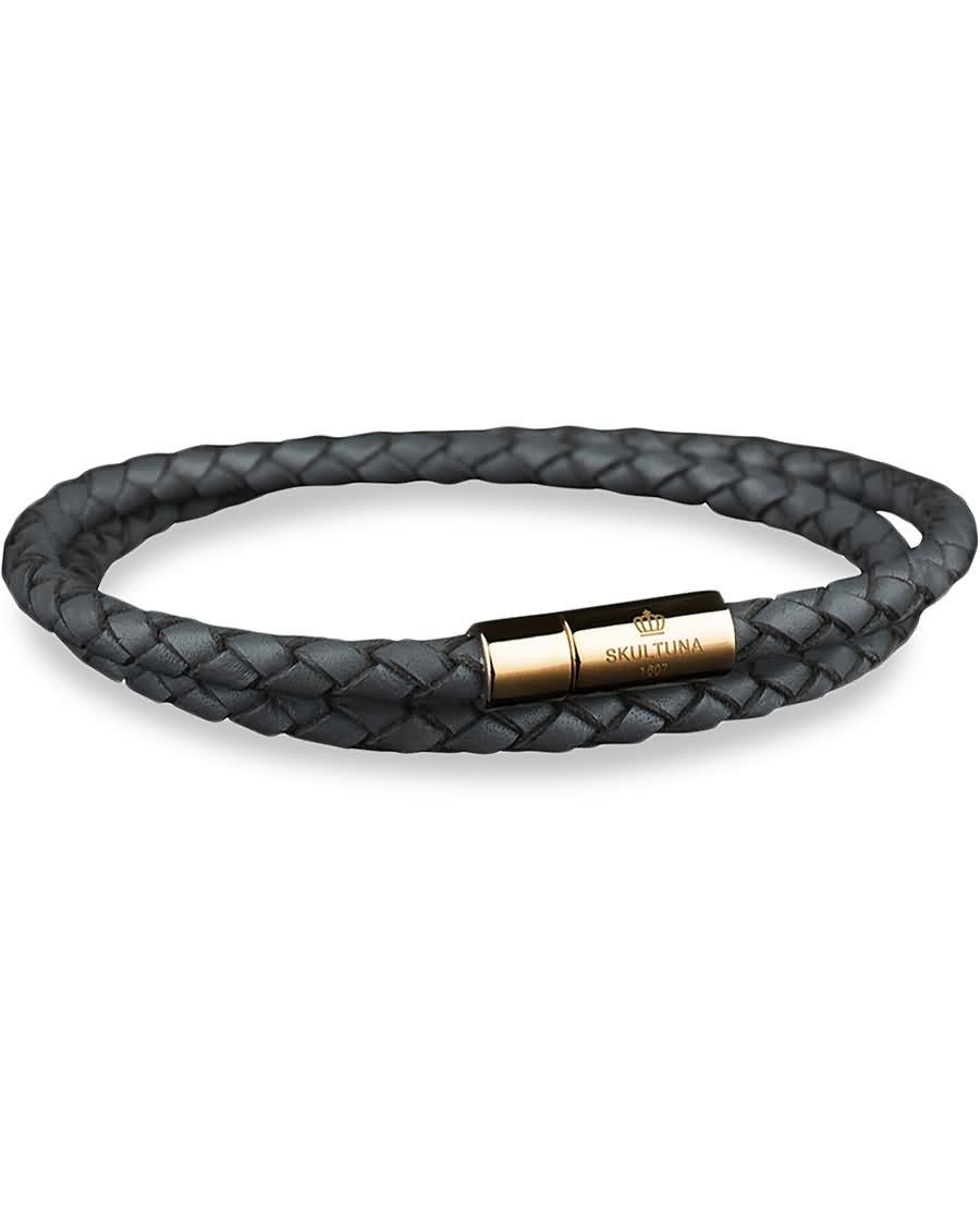 skultuna two row leather bracelet grey gold mlyk8