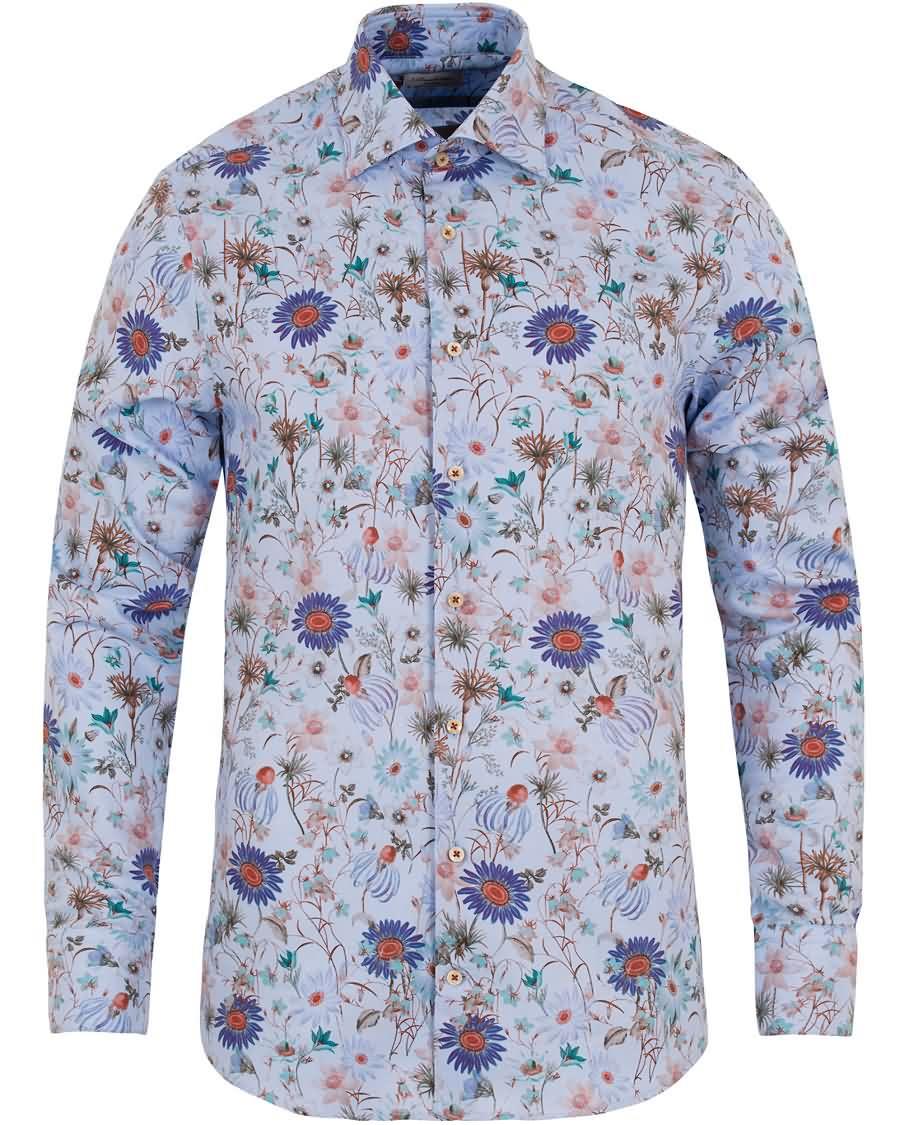 stenströms slimline flower print shirt light blue Clearance s6i4i