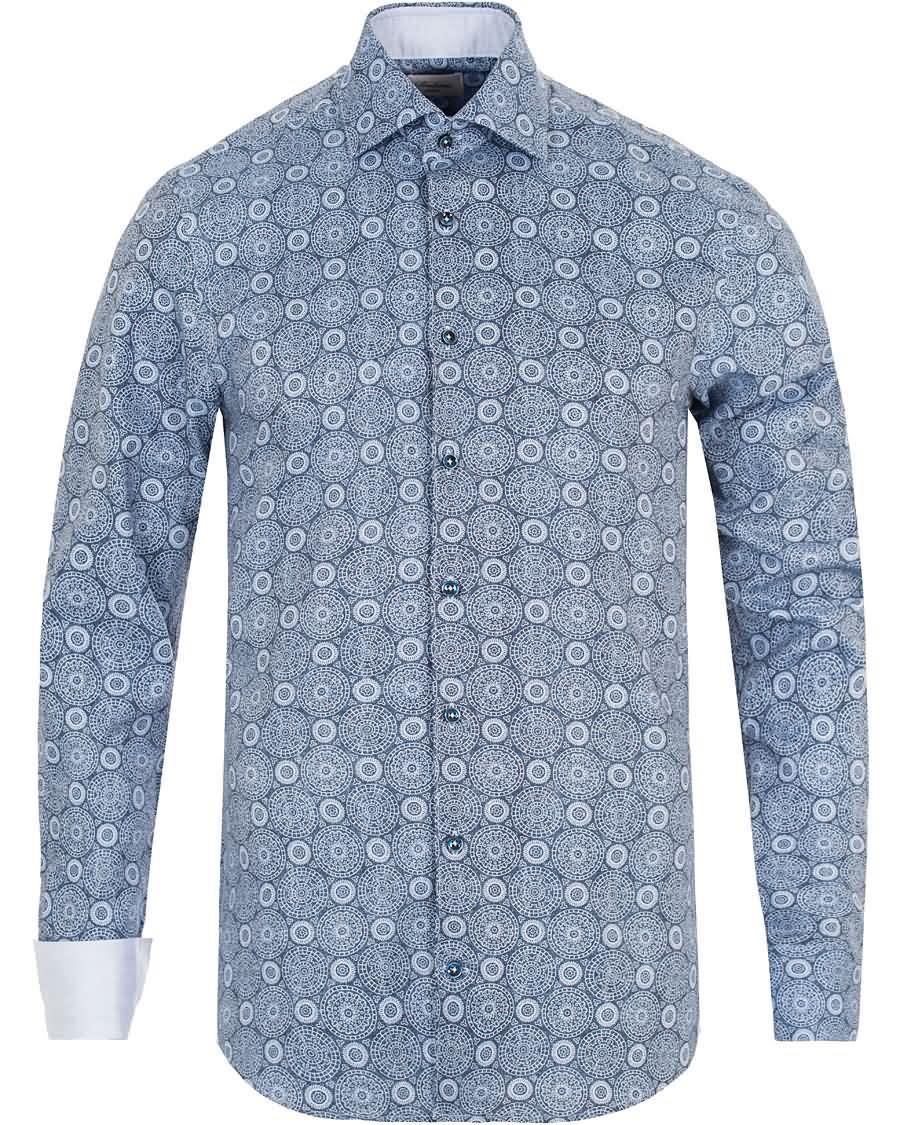 stenströms slimline printed shirt blue Engros Engros 9270f