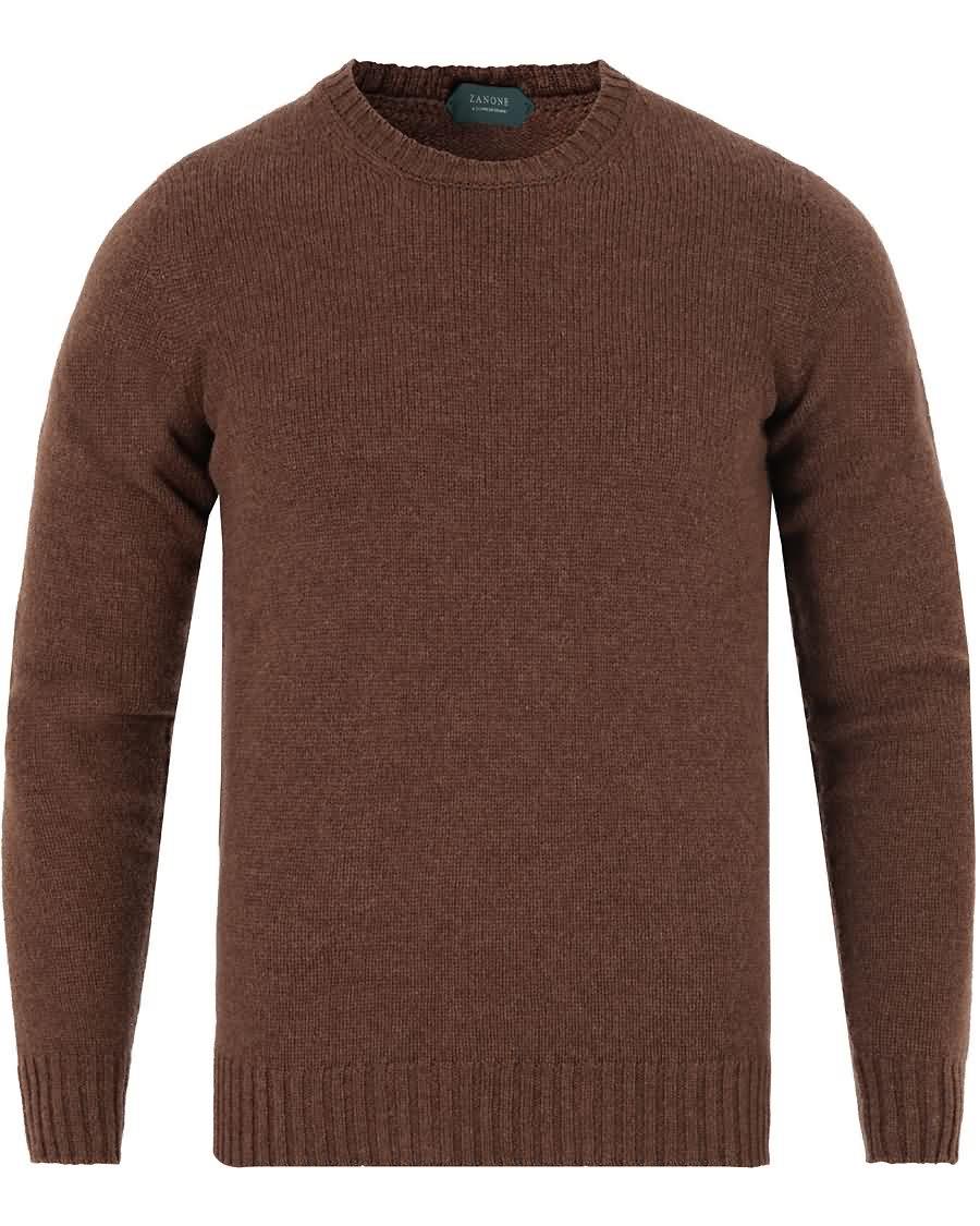 zanone crew neck virgin wool dark brown Utløp Salg ehkbq