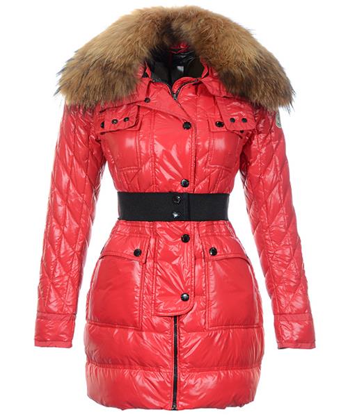 moncler safran coats kvinner skinnende stoff red long Salg Virksomhet pb50d