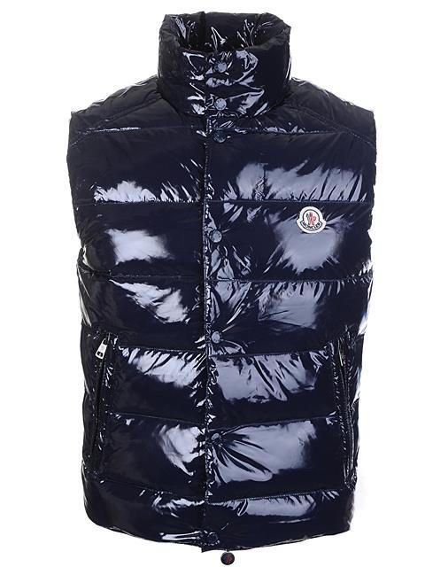 moncler sleeveless vest for menn glatt skinnende stoff marineblå Opprinnelige Prisen w223g